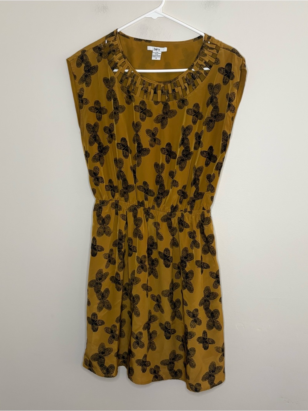 Bar III Womens Small Dress Yellow Butterflies Lightweight Coquette Whimsy Fall